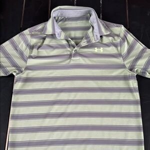 Under Armour Gray and Green Polo Shirt Sporty Striped Design